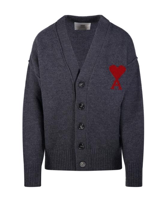 26FW 아미 하트 로고 인타르시아 V넥 가디건 UKC367 018 084 HEATHER GREY RED