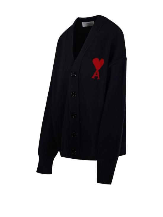 26FW 아미 하트 로고 인타르시아 V넥 가디건 UKC367 018 009 BLACK RED - AMI