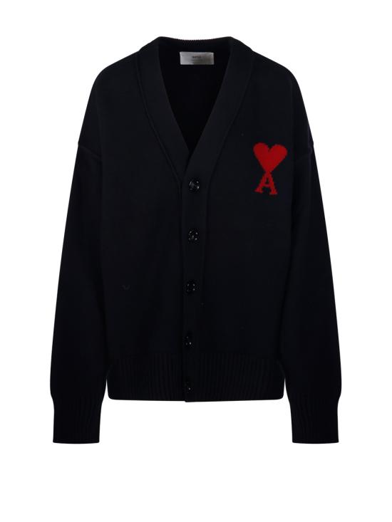 26FW 아미 하트 로고 인타르시아 V넥 가디건 UKC367 018 009 BLACK RED