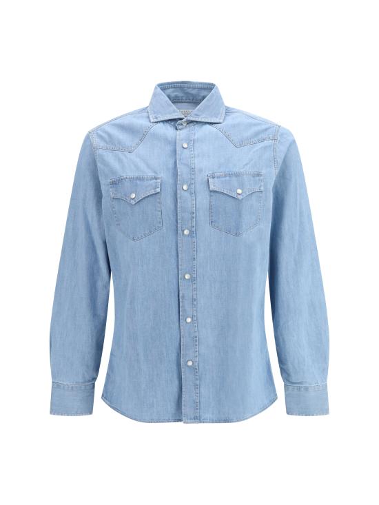 26SS 브루넬로 쿠치넬리 이지 핏 라이트웨이트 데님 셔츠 MH1924008 COW32 LIGHT BLUE