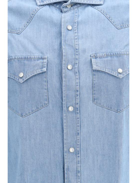 26SS 브루넬로 쿠치넬리 이지 핏 라이트웨이트 데님 셔츠 MH1924008 COW32 LIGHT BLUE - BRUNELLO CUCINELLI