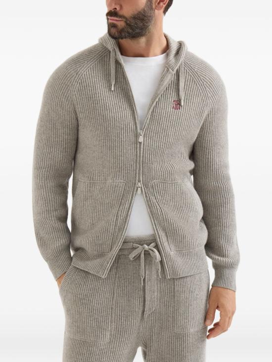 26FW 브루넬로 쿠치넬리 립드 니트 집 후드 스웨터 M22704806G CFF57 GREY - BRUNELLO CUCINELLI