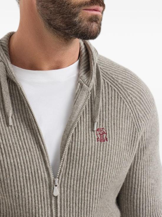 26FW 브루넬로 쿠치넬리 립드 니트 집 후드 스웨터 M22704806G CFF57 GREY - BRUNELLO CUCINELLI