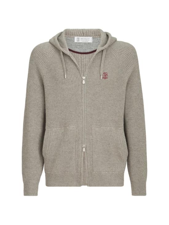 26FW 브루넬로 쿠치넬리 립드 니트 집 후드 스웨터 M22704806G CFF57 GREY