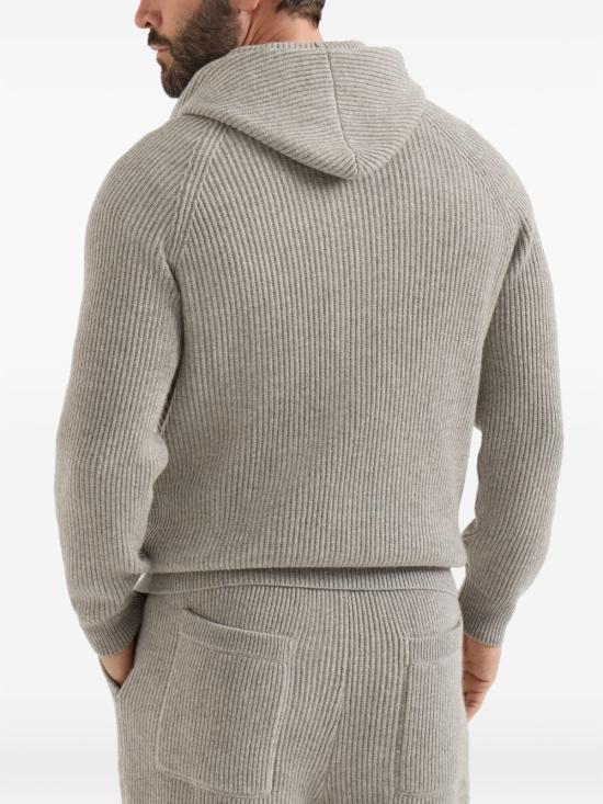 26FW 브루넬로 쿠치넬리 립드 니트 집 후드 스웨터 M22704806G CFF57 GREY - BRUNELLO CUCINELLI