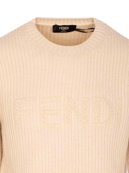 26SS 펜디 맥시 로고 자수 울 리브 니트 스웨터 FZX091AW0CF1J2A BEIGE - FENDI