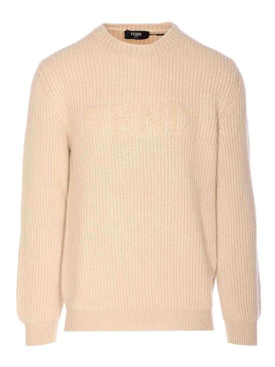 26SS 펜디 맥시 로고 자수 울 리브 니트 스웨터 FZX091AW0CF1J2A BEIGE