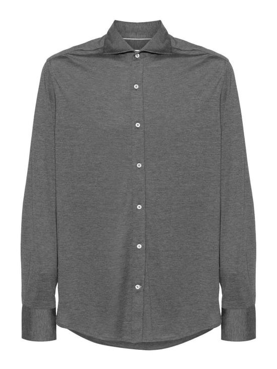 26FW 브루넬로 쿠치넬리 스프레드 칼라 경량 저지 셔츠 MH8366686C572 DARK GREY