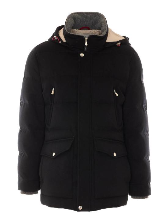 26FW 브루넬로 쿠치넬리 본디드 울 플란넬 탈부착 후드 다운 자켓 MM4701823C101C BLACK