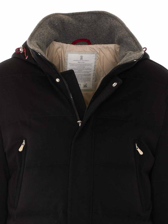 26FW 브루넬로 쿠치넬리 본디드 울 플란넬 탈부착 후드 다운 자켓 MM4701823C101C BLACK - BRUNELLO CUCINELLI