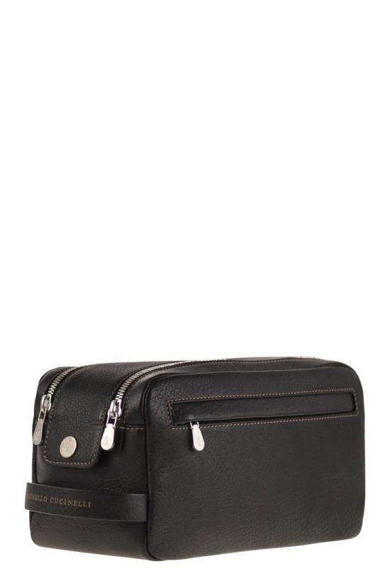  브루넬로 쿠치넬리 더블 지퍼 바케타 레더 뷰티 케이스 MWZIBU334C101 BLACK - BRUNELLO CUCINELLI