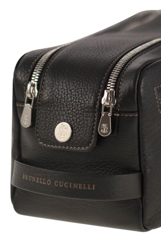  브루넬로 쿠치넬리 더블 지퍼 바케타 레더 뷰티 케이스 MWZIBU334C101 BLACK - BRUNELLO CUCINELLI