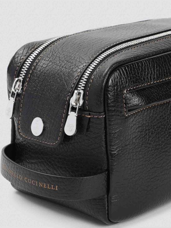  브루넬로 쿠치넬리 더블 지퍼 바케타 레더 뷰티 케이스 MWZIBU334C101 BLACK - BRUNELLO CUCINELLI