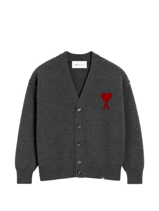 26FW 아미 하트 로고 인타르시아 V넥 가디건 UKC367 018 084 Black