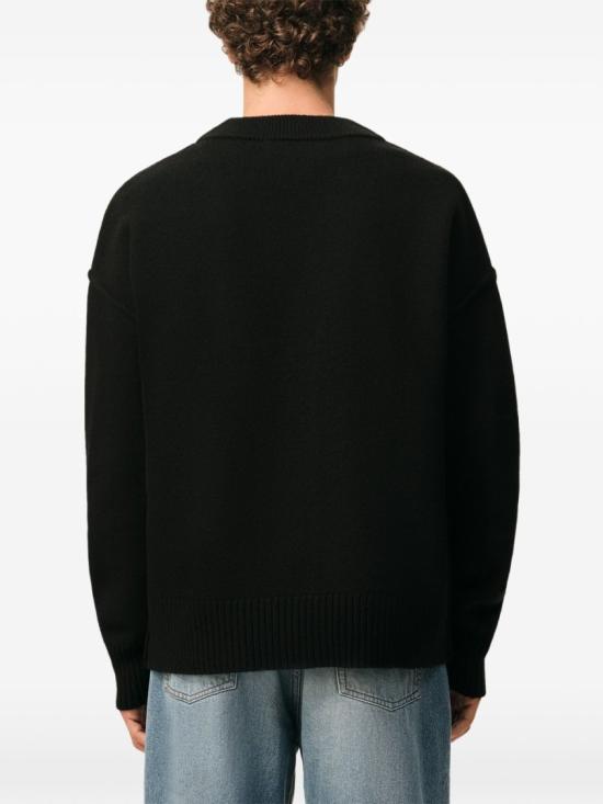 26FW 아미 하트 로고 인타르시아 V넥 가디건 UKC367 018 009 Black - AMI