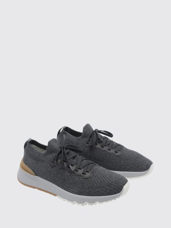 26FW 브루넬로 쿠치넬리 코튼 니트 세미 폴리쉬드 카프스킨 러너 MZUPMBO252 CAQ26 Grey - BRUNELLO CUCINELLI