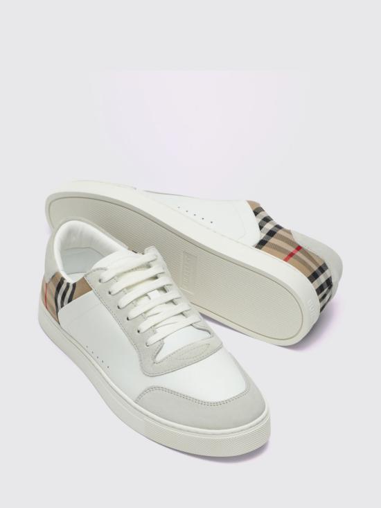 26FW 버버리 레더 스웨이드 체크 스니커즈 8069089 White - BURBERRY