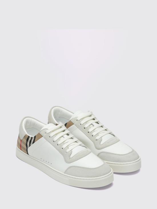 26FW 버버리 레더 스웨이드 체크 스니커즈 8069089 White - BURBERRY