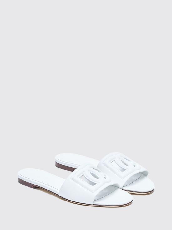 26FW 돌체앤가바나 DG 로고 카프스킨 슬리퍼 CQ0436AY329 80001 White - DOLCE & GABBANA