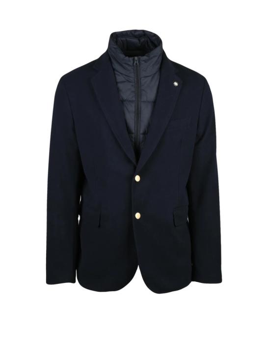 25FW 마뉴엘리츠 수트 자켓 블루 퀼팅 빕 인서트 울 블렌드 블레이저