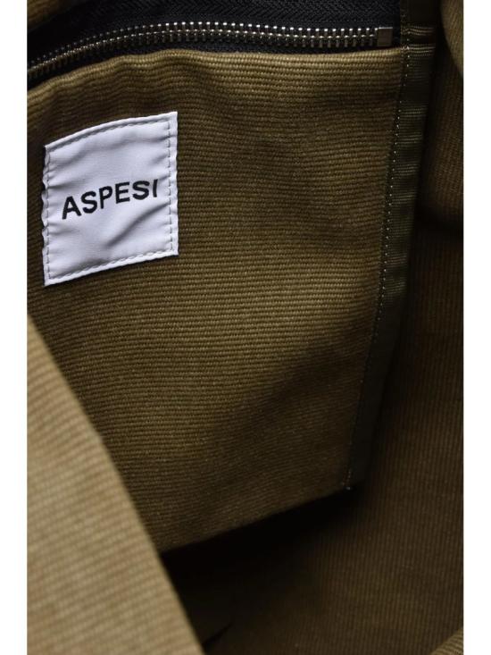 25FW 아스페시 숄더백 밀리터리 그린 캔버스 가죽 손잡이 면 쇼퍼백 - ASPESI