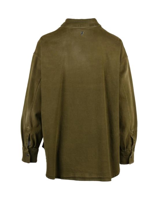 25FW 돈답 데님 셔츠 밀리터리 그린 컬러의 나팔바지 스냅 버튼  셔츠 - DONDUP