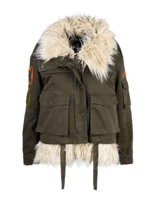 25FW 돈답 무스탕 밀리터리 그린 색상의 퀼팅 안감 탈부착식 퍼 캔버스 재킷