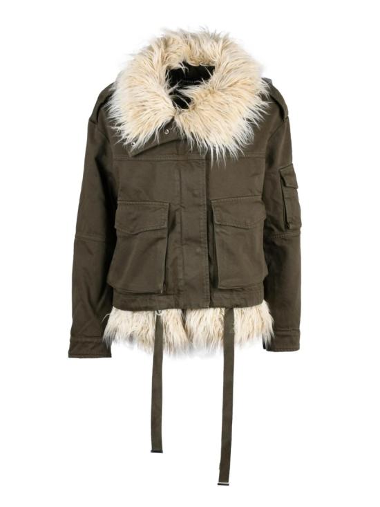 25FW 돈답 무스탕 밀리터리 그린 색상의 퀼팅 안감 인조 모피 칼라 면 파카