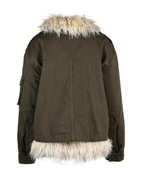 25FW 돈답 무스탕 밀리터리 그린 색상의 퀼팅 안감 인조 모피 칼라 면 파카 - DONDUP