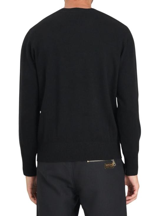25FW 베르사체 스웨터 블랙 로고 디테일 울 혼방 크루넥 스웨터 - VERSACE