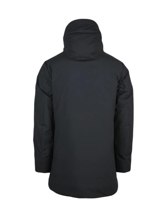 25FW 아웃데어 자켓 검정색 내부 스트랩 패딩 폴리에스터 오버코트 - OUTHERE