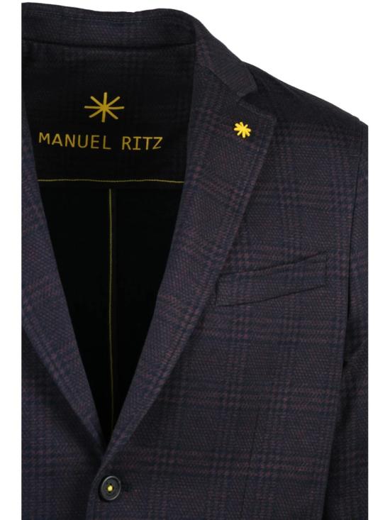 25FW 마뉴엘리츠 수트 자켓 파란색/갈색 체크무늬 안감 없는 면 혼방 재킷 - MANUEL RITZ