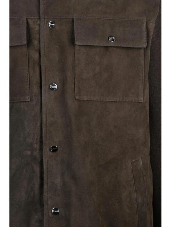 25FW 에르노 긴팔 셔츠 갈색 질감의 가죽-면 혼방 가디건 - HERNO