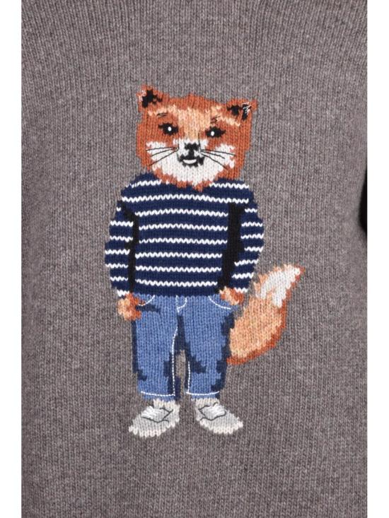 25FW 메종키츠네 니트웨어 터쿼이즈 색상 여우 자수 울 혼방 크루넥 스웨터 - MAISON KITSUNE