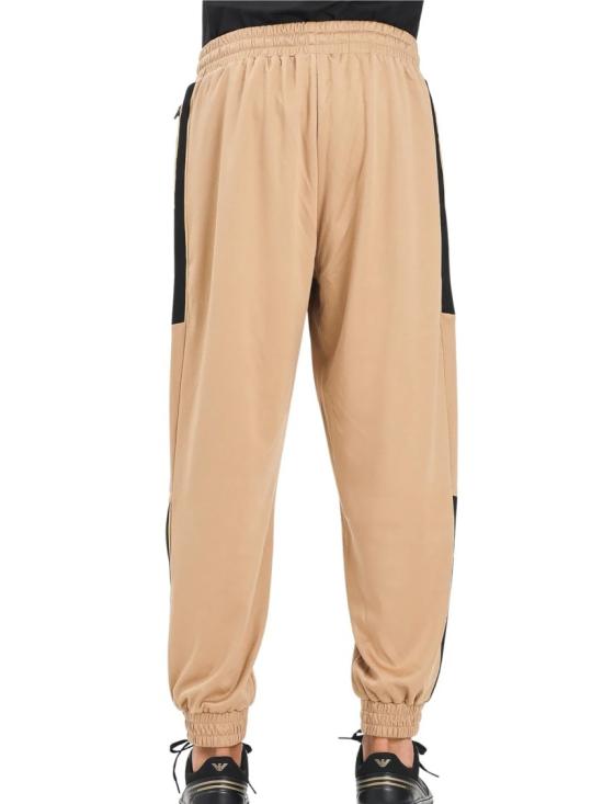 25FW 엠포리오 아르마니 트레이닝/조거 팬츠 베이지색 측면 스트라이프 폴리에스터 트랙 - EMPORIO ARMANI