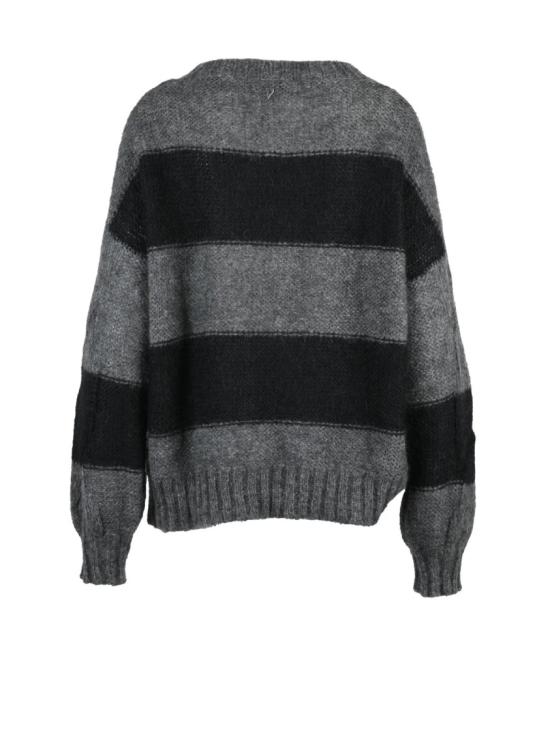 25FW 돈답 니트웨어 회색 루즈핏 스트라이프 모헤어 혼방 크루넥 스웨터 - DONDUP
