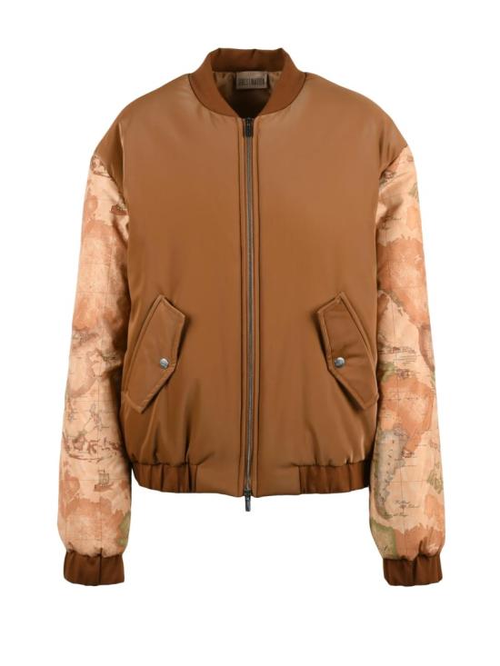 25FW 1 Classe Destination 봄버 자켓 브라운 지도 프린트 패딩 비스코스 혼방 봄버 재킷