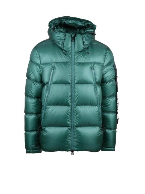 25FW 아웃데어 숏패딩 녹색 광택 후드 폴리아미드 다운 재킷