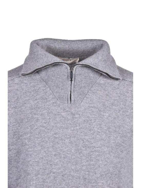 25FW 울앤코 폴로 티셔츠 회색 골지 지퍼 울 폴로 셔츠 - WOOL & CO