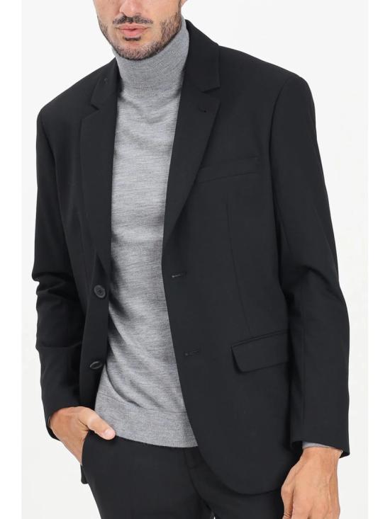 25FW 알마니 수트 자켓 블랙 라운드 투 버튼 울 블렌드 블레이저 - ARMANI