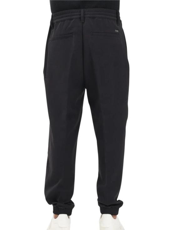 25FW 알마니 스트레이트 팬츠 검정색 신축성 허리밴드 비스코스 혼방 트레이닝복 - ARMANI