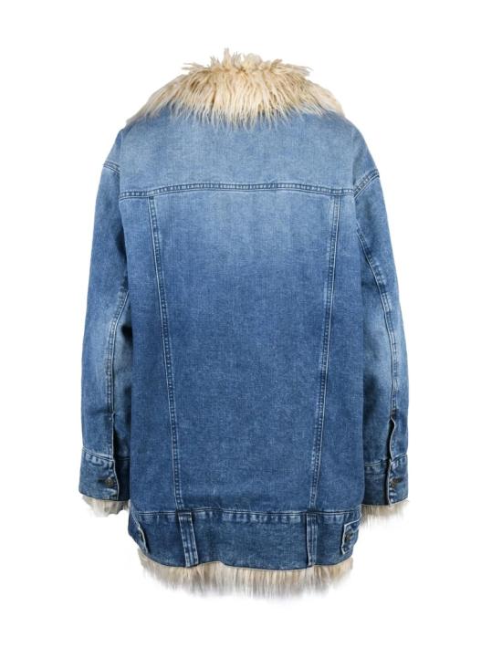 25FW 돈답 무스탕 연한 파란색 패딩 인조 모피 트리밍 면 데님 오버 - DONDUP