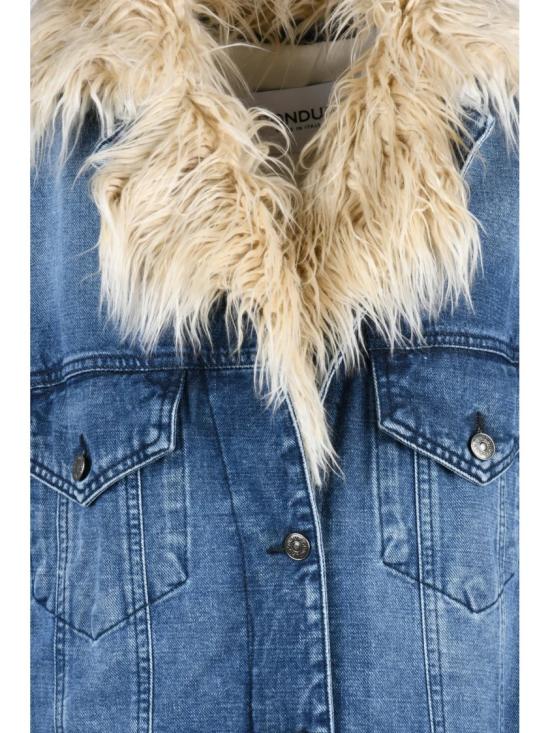25FW 돈답 무스탕 연한 파란색 패딩 인조 모피 트리밍 면 데님 오버 - DONDUP