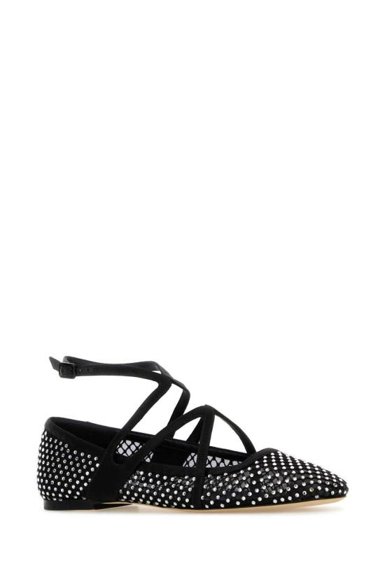  지미추 플랫 슈즈 장식 메시 아스토리아 발레리나 블랙 크리스탈 - JIMMY CHOO