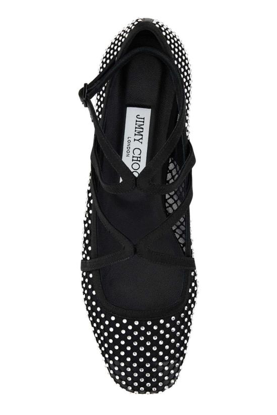  지미추 플랫 슈즈 장식 메시 아스토리아 발레리나 블랙 크리스탈 - JIMMY CHOO