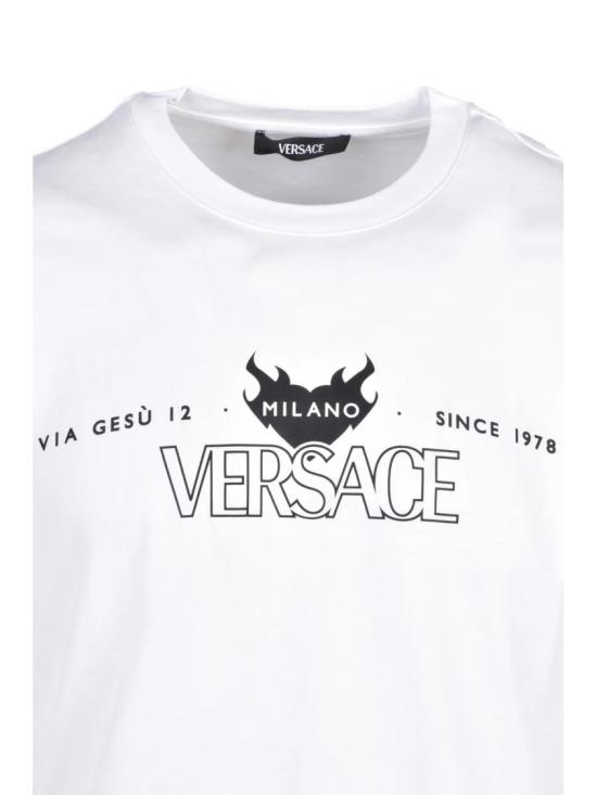 25FW 베르사체 반팔 티셔츠 흰색 그래픽 프린트 면 티셔츠 - VERSACE