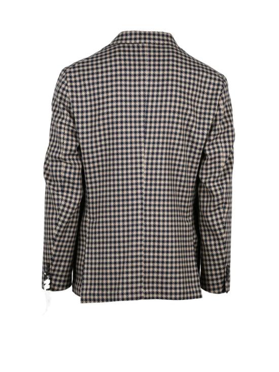 25FW 마뉴엘리츠 수트 자켓 베이지/블루 하운드투스 패턴 안감 없는 버진 울/코튼 블레이저 - MANUEL RITZ