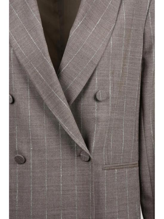 25FW 안토넬리 피렌체 수트 자켓 베이지색 핀스트라이프 더블 브레스트 버진 울 블레이저 - ANTONELLI FIRENZE