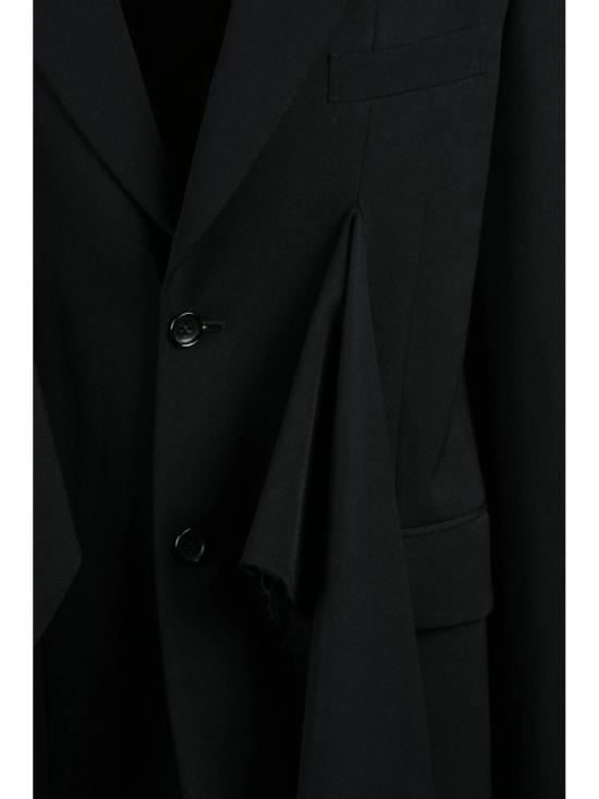 25FW 꼼데가르송 수트 자켓 블랙 드레이프 패널 버튼 여밈 울 재킷 - COMME DES GARCONS