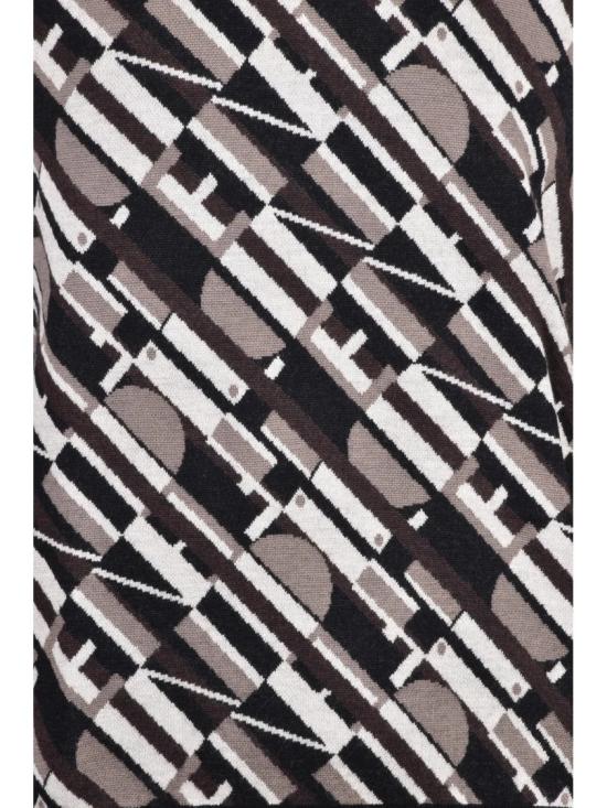 25FW 펜디 니트웨어 갈색/검정색 기하학적 패턴 울 혼방 크루넥 스웨터 - FENDI